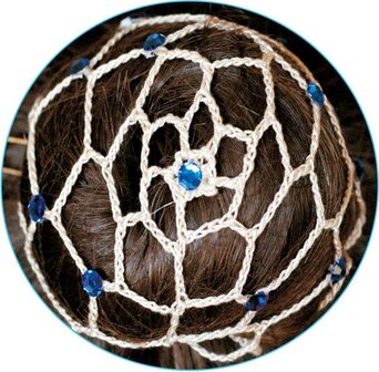 BEIGE Hand gemaakte Rochet haarnet voor chignon met SAPPHIRE BLUE beads
