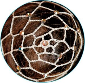 BEIGE Hand gemaakte Rochet haarnet voor chignon met CRYSTAL AB beads